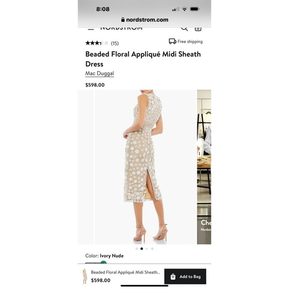 Mac Duggal Beaded Floral Appliqué Midi Sheath Formal/Prom Dress Nude Size 10 NWT - Picture 7 of 11